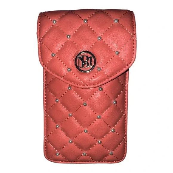 Badgley Mischka Quilted Phone Crossbody – Red Vegan Leather, Pearl Detail (NWT) - Picture 2 of 6